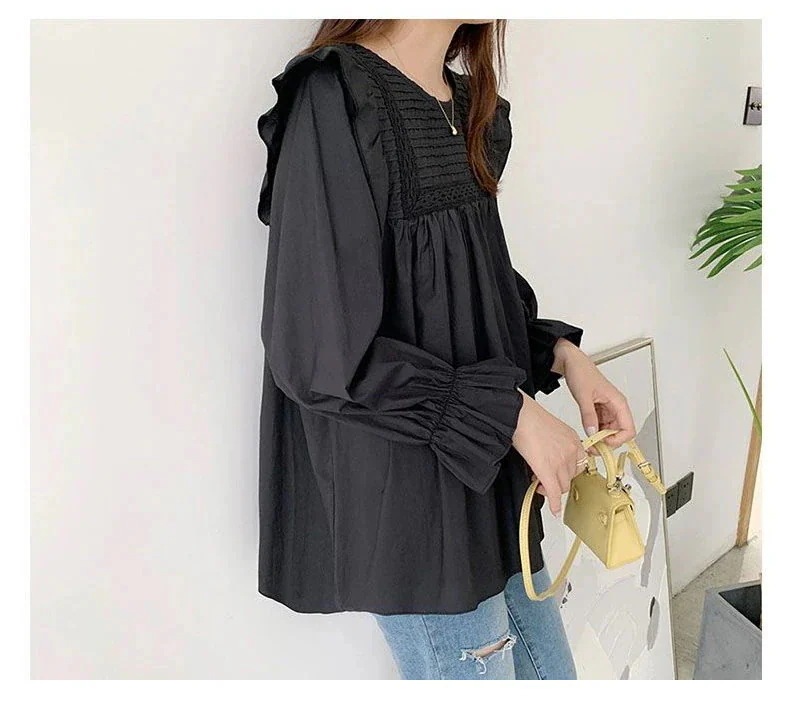 【急速出荷!】チュニック レディース ブラウス 長袖 シャツ ゆったり 体型カバー韓国ファッショシャツ