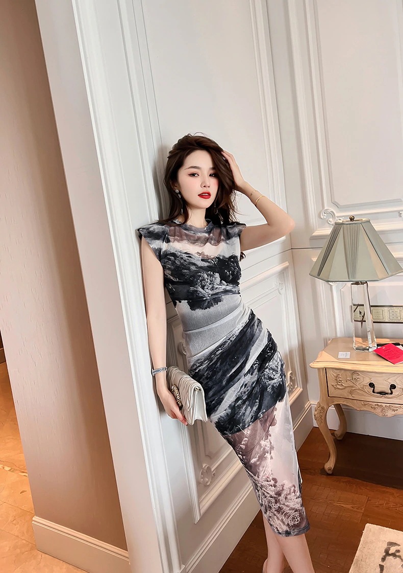 【JY.上品】 チャイナドレス ワンピ＋インナーキャミ 2セット 中華風 シフォン フォーマル パーティードレス キャバドレス 同窓会 披露宴 卒業式 結婚式 ウェディング 二次会