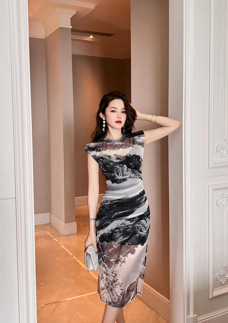 【JY.上品】 チャイナドレス ワンピ＋インナーキャミ 2セット 中華風 シフォン フォーマル パーティードレス キャバドレス 同窓会 披露宴 卒業式 結婚式 ウェディング 二次会