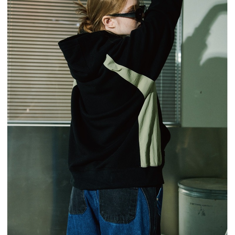 [THE BOYZソヌ着用]Cracking snap leglan hoodie black