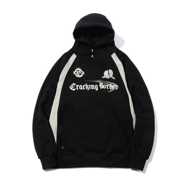 [THE BOYZソヌ着用]Cracking snap leglan hoodie black