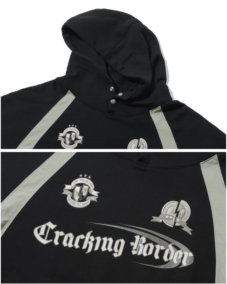 [THE BOYZソヌ着用]Cracking snap leglan hoodie black