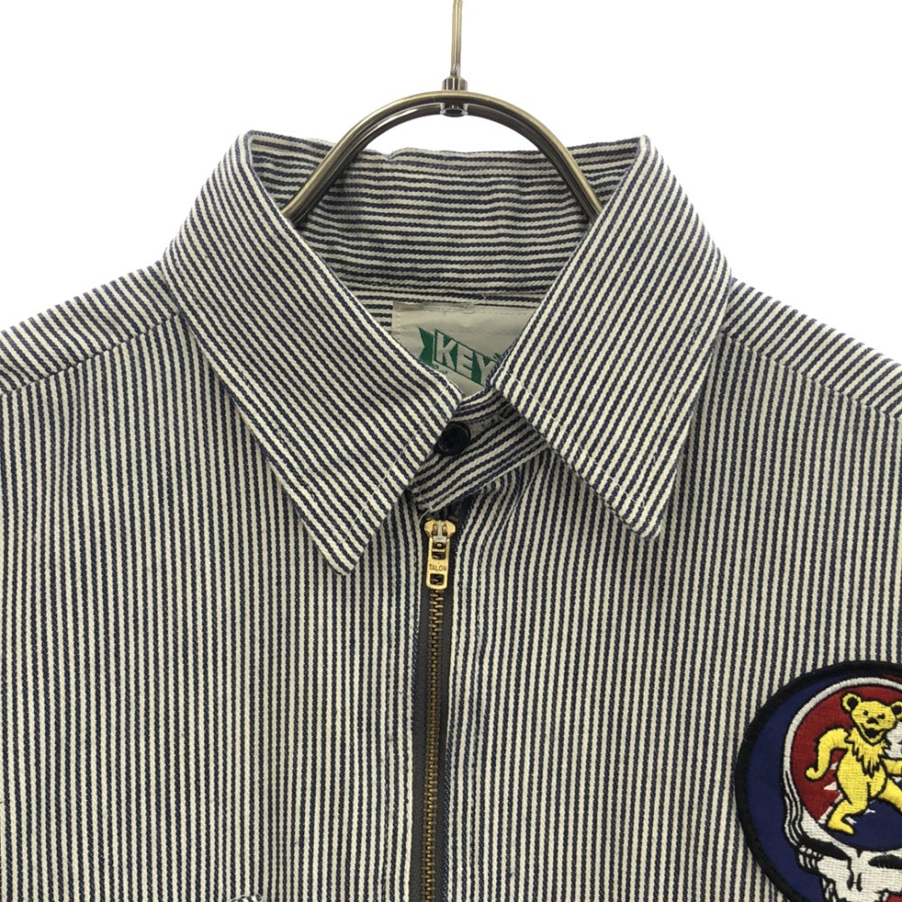 80s USA製 ヒッコリーストライプ 長袖 タロンジップ ワークシャツ S ネイビー×ホワイト ハーフジップ オールド ヴィンテージ メンズ