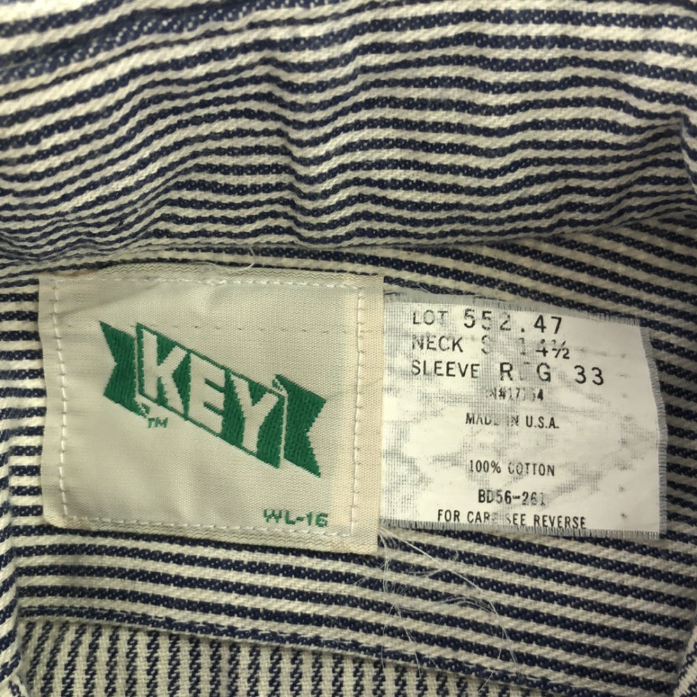 80s USA製 ヒッコリーストライプ 長袖 タロンジップ ワークシャツ S ネイビー×ホワイト ハーフジップ オールド ヴィンテージ メンズ