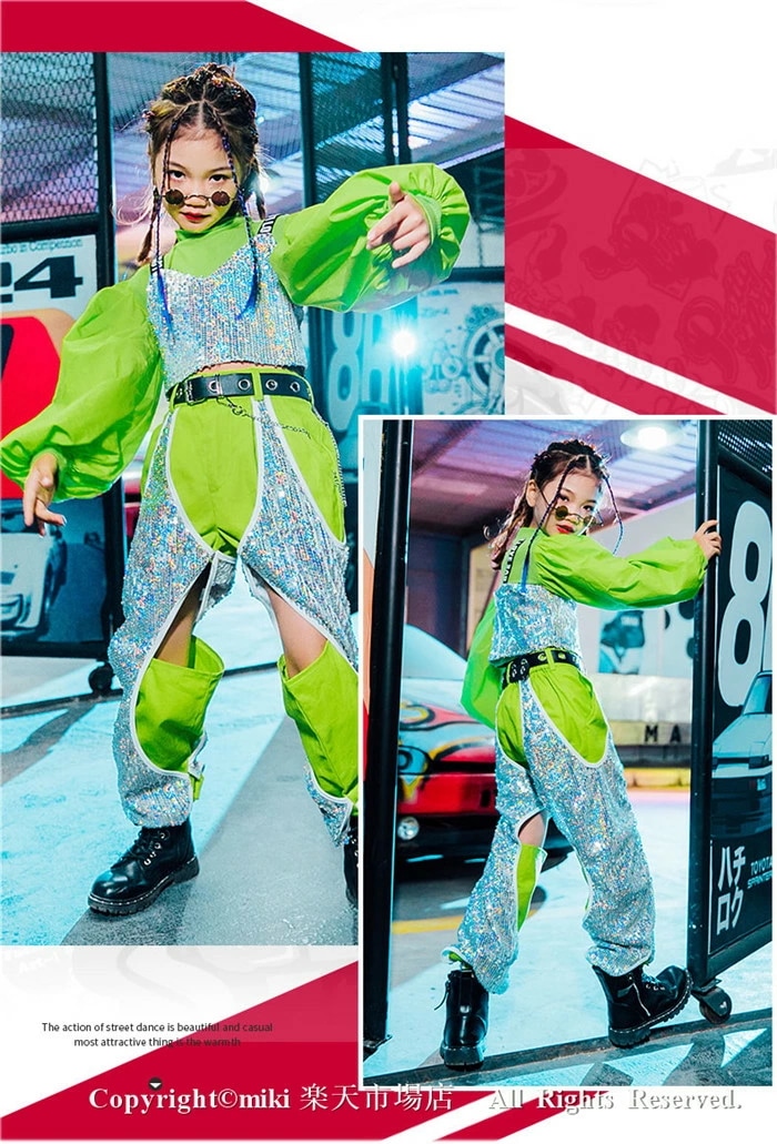 ランキング受賞上下セットアップ KPOP ダンス衣装 グリーン蛍光色