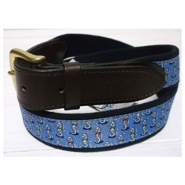 ヴィニヤードヴァインズ 本革製 レザー 布ベルト アメリカ製 ブルー vineyard vines VV4-014