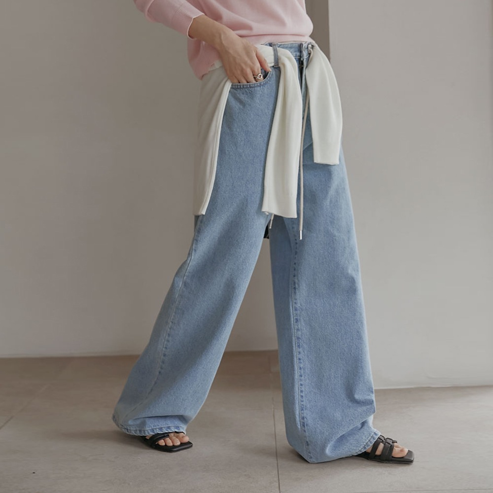 ローミングストリングワイドデニムパンツ