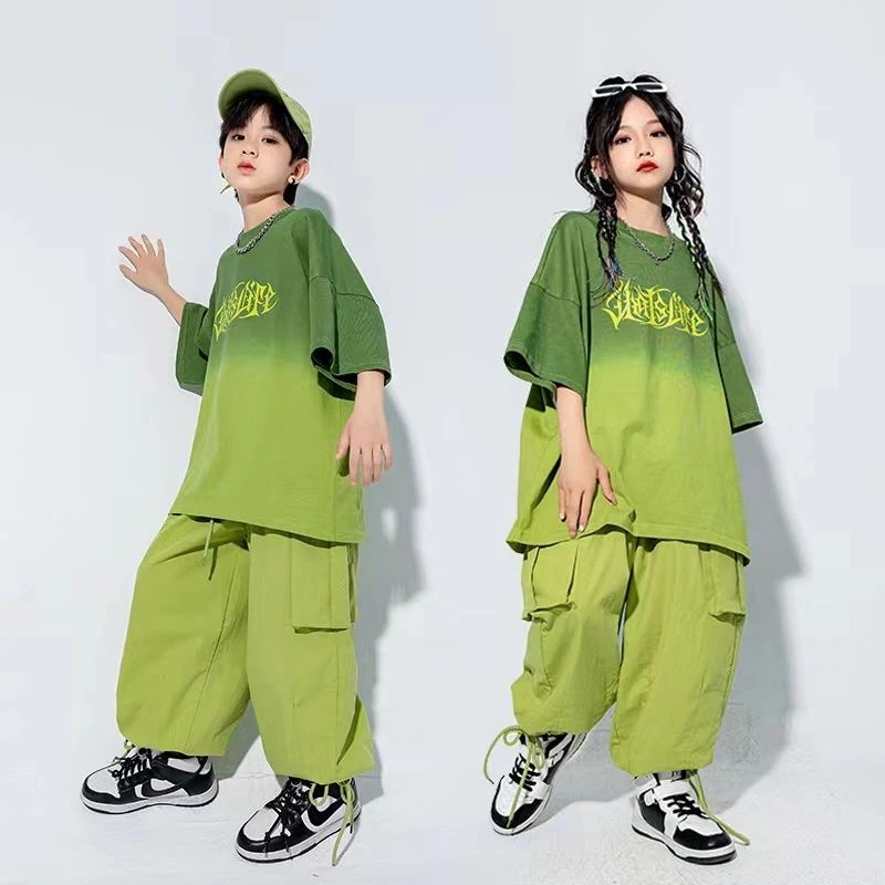 街のダンスの男の子のスーツの子供のヒップホップのhiphopのクールな格好の出演服の夏の子供のジャズのダンスの服装の女の子