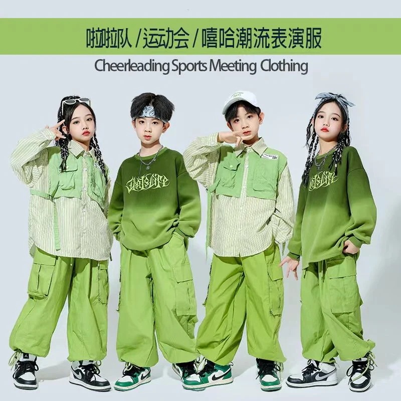 街のダンスの男の子のスーツの子供のヒップホップのhiphopのクールな格好の出演服の夏の子供のジャズのダンスの服装の女の子