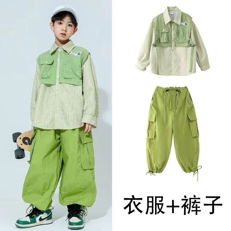 街のダンスの男の子のスーツの子供のヒップホップのhiphopのクールな格好の出演服の夏の子供のジャズのダンスの服装の女の子