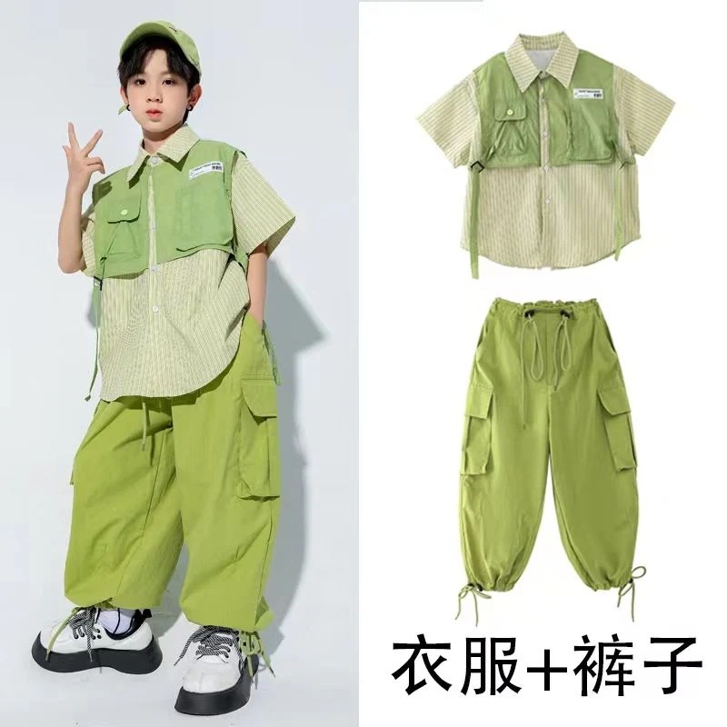 街のダンスの男の子のスーツの子供のヒップホップのhiphopのクールな格好の出演服の夏の子供のジャズのダンスの服装の女の子