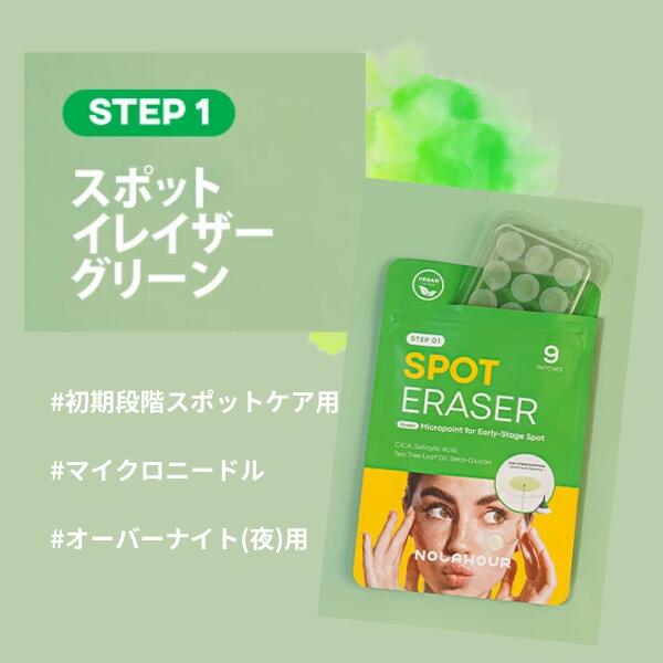 NOLAHOUR スポットイレイザー STEP01 ( グリーン ) 9枚入 [9個セット] CICA マイクロニードルパッチ 韓国コスメ 韓国化粧品 ノラアワ ニキビパッチ にきびパッチ ニキビ M
