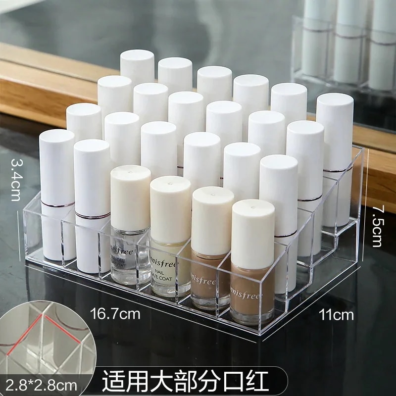 【20点セット】急速出荷25コマリップスティック収納ケース透明プラスチックデスクトップ整理リップスティック陳列棚化粧品収納ケ