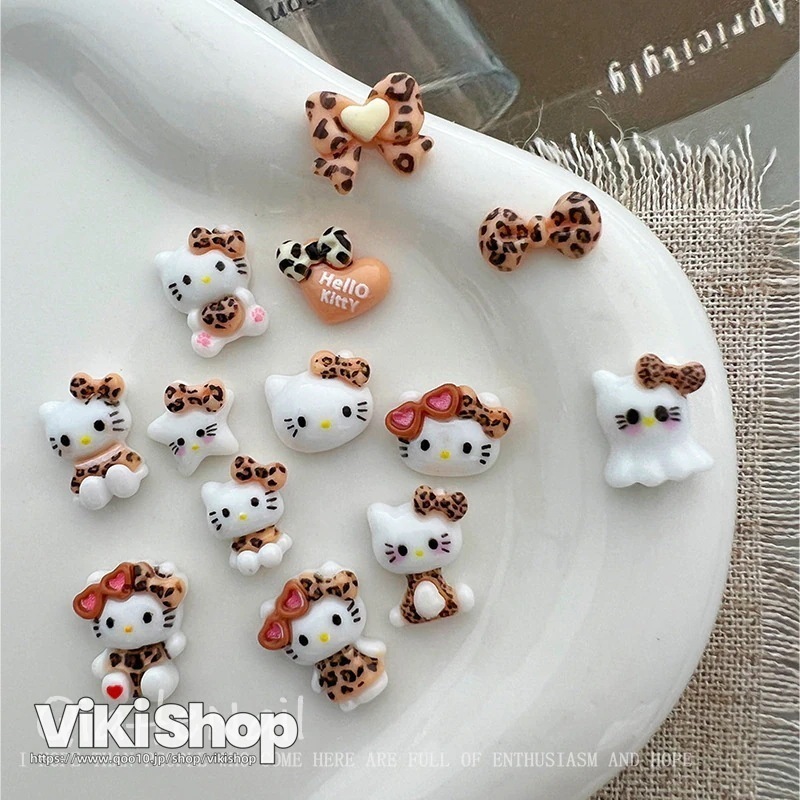 【10点セット】3日出荷ヒョウ柄キティ ネイルパーツ キティちゃん ネイル ネイルチップ ネイルシール ネイルアート キャラクター ジェルネイルアクセサリー 樹脂ネイ54