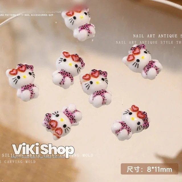 【10点セット】3日出荷ヒョウ柄キティ ネイルパーツ キティちゃん ネイル ネイルチップ ネイルシール ネイルアート キャラクター ジェルネイルアクセサリー 樹脂ネイ54