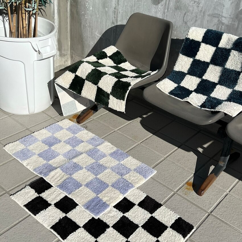 チェッカーボードラグマットミニラグ/バス/トイレ/キッチン/ポーチ（4 color）