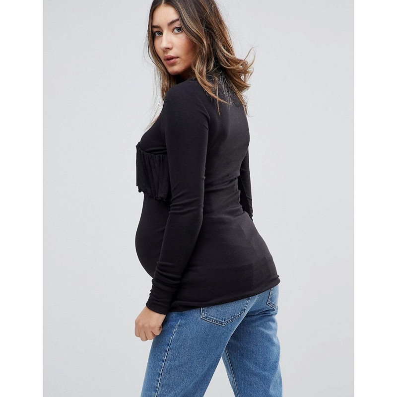 ママリシャス レディース トップス【Mamalicious High Neck Jersey Top With Frill Detail】Black ママリシャス レディース トップス【Mamalicious High Neck Jersey Top With Frill Detail】Black