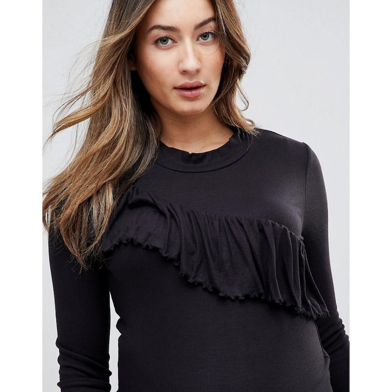 ママリシャス レディース トップス【Mamalicious High Neck Jersey Top With Frill Detail】Black ママリシャス レディース トップス【Mamalicious High Neck Jersey Top With Frill Detail】Black