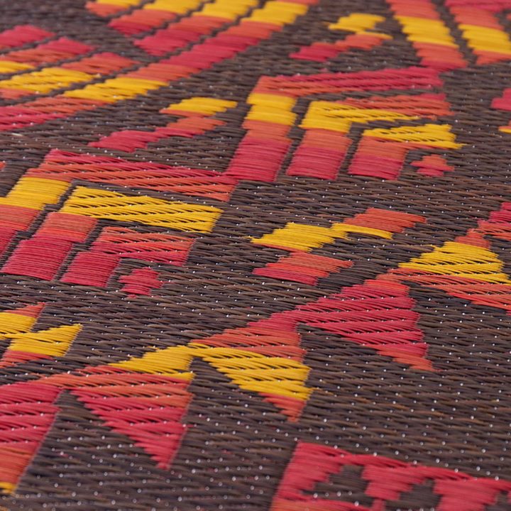 ラグマット い草ラグ 円形 丸型 直径約180cm アステカ オルテガ柄 おしゃれ かっこいい 男前デザイン 春夏用 裏貼り 滑り止め付き