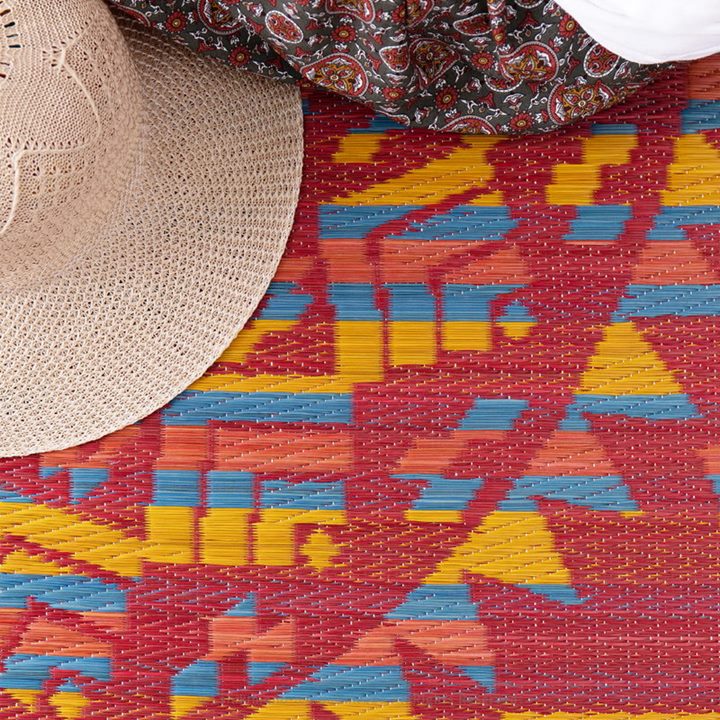 ラグマット い草ラグ 円形 丸型 直径約180cm アステカ オルテガ柄 おしゃれ かっこいい 男前デザイン 春夏用 裏貼り 滑り止め付き