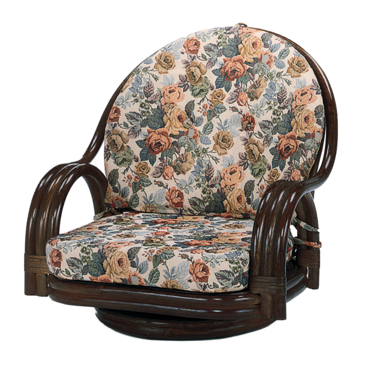 籐 回転座椅子 ラタンチェア 座面高19cm 回転式 背もたれ付き 肘付き 肘掛 イス チェア 座いす アジアン 籐家具 花柄 和モダン ラタン リラックスチェア パーソナルチェア 籐回転椅子