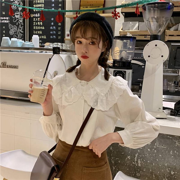 Qoo10] 襟フリル ブラウス レディース トップス