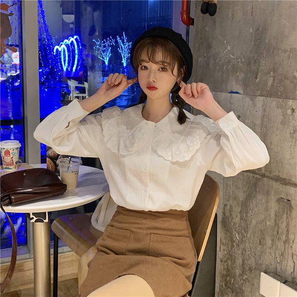 Qoo10] 襟フリル ブラウス レディース トップス