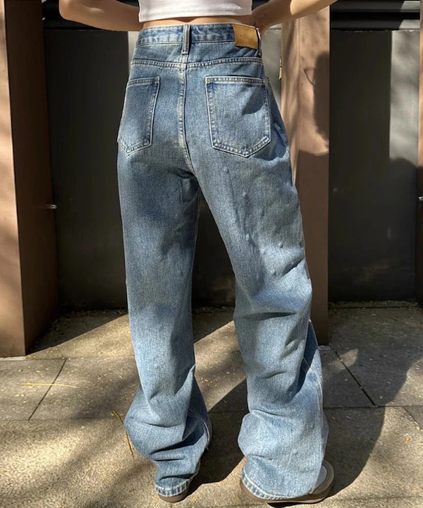 Qoo10] ビジュー付きデニムワイドパンツ デニムパ