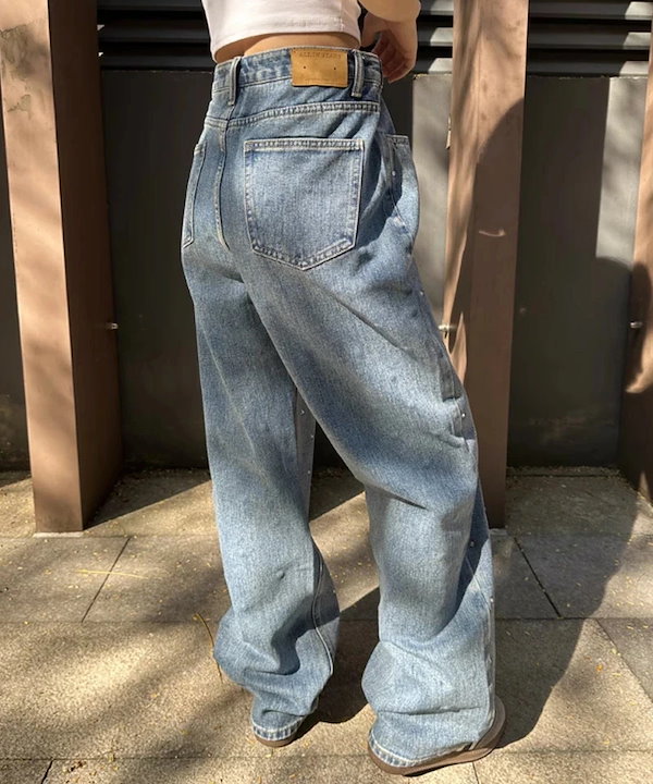 Qoo10] ビジュー付きデニムワイドパンツ デニムパ