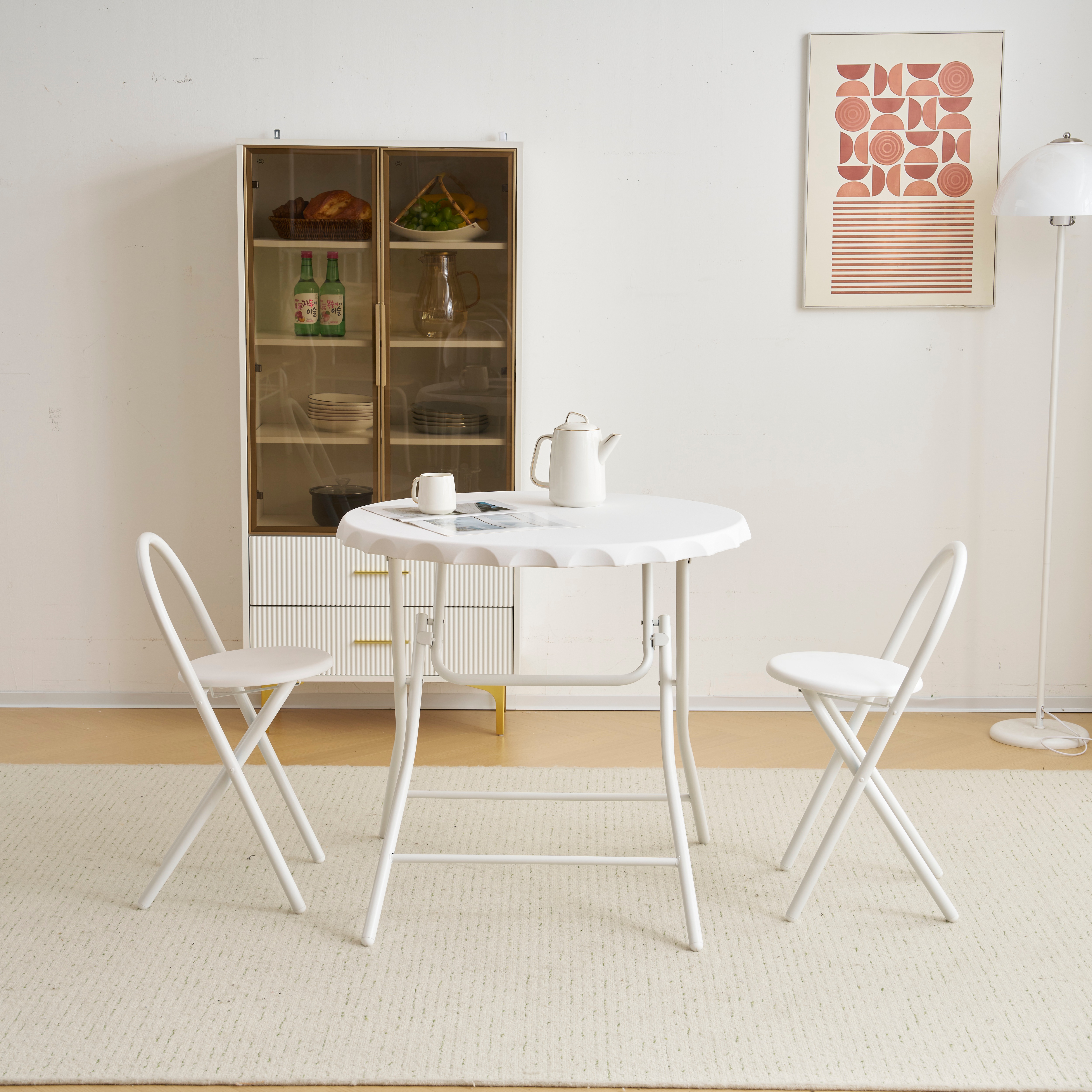 【国内出荷 - 3日配達】ダイニングセット 2人用 3点セット 折りたたみ 丸 テーブル 直径80.5cm カフェテーブルセット おしゃれ コンパクト 完成品 円形 円卓 ボトルキャップの形状2人掛け