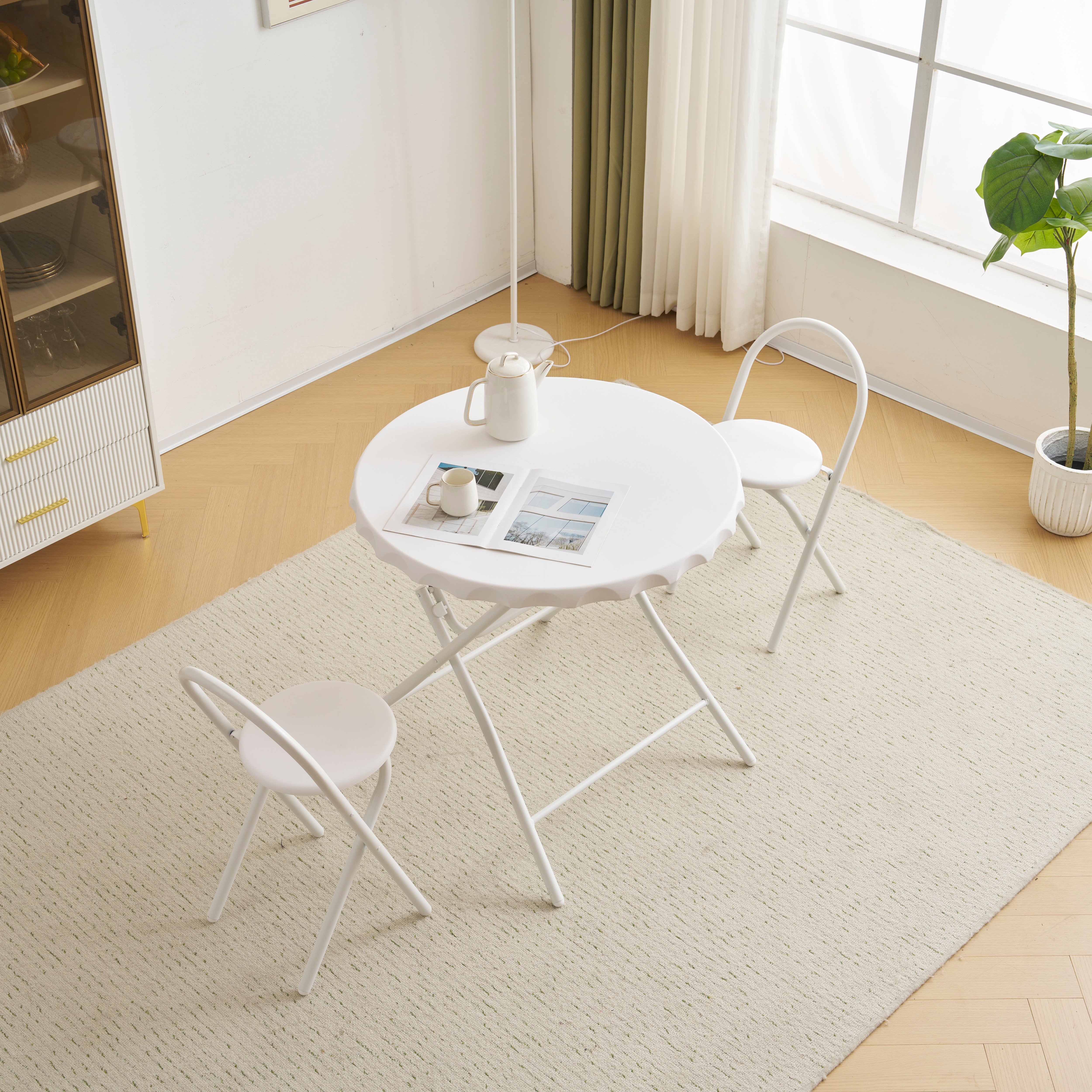 【国内出荷 - 3日配達】ダイニングセット 2人用 3点セット 折りたたみ 丸 テーブル 直径80.5cm カフェテーブルセット おしゃれ コンパクト 完成品 円形 円卓 ボトルキャップの形状2人掛け