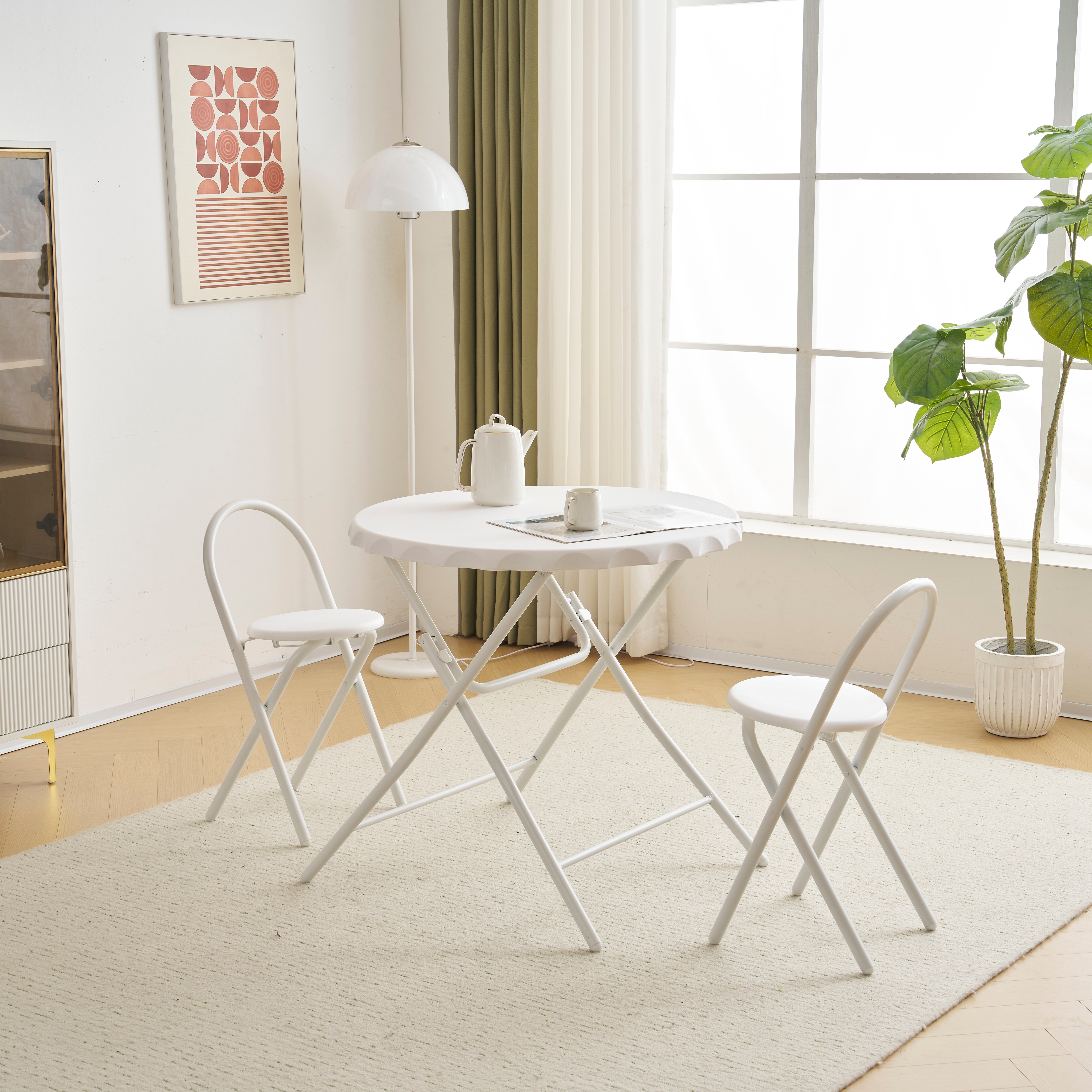 【国内出荷 - 3日配達】ダイニングセット 2人用 3点セット 折りたたみ 丸 テーブル 直径80.5cm カフェテーブルセット おしゃれ コンパクト 完成品 円形 円卓 ボトルキャップの形状2人掛け