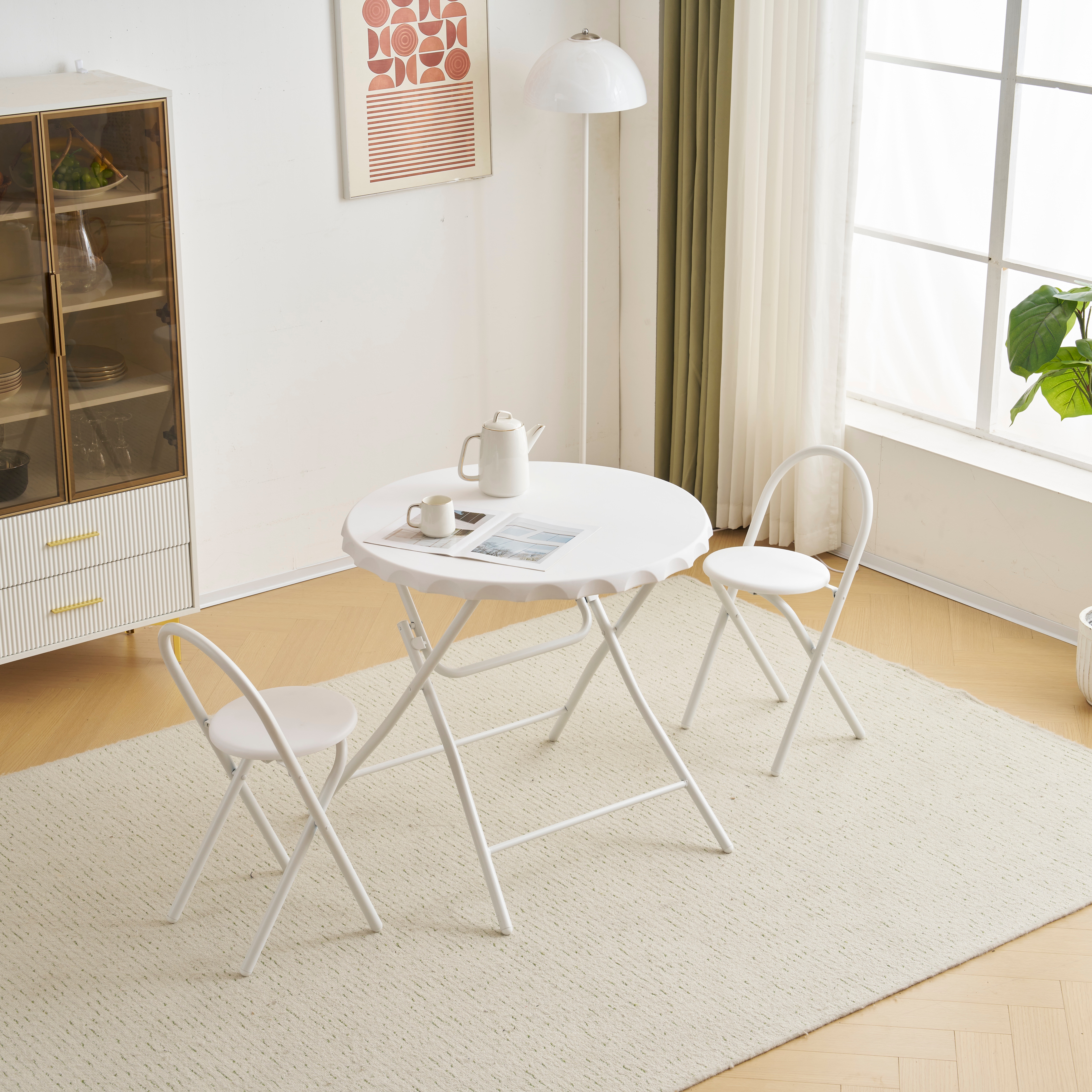 【国内出荷 - 3日配達】ダイニングセット 2人用 3点セット 折りたたみ 丸 テーブル 直径80.5cm カフェテーブルセット おしゃれ コンパクト 完成品 円形 円卓 ボトルキャップの形状2人掛け