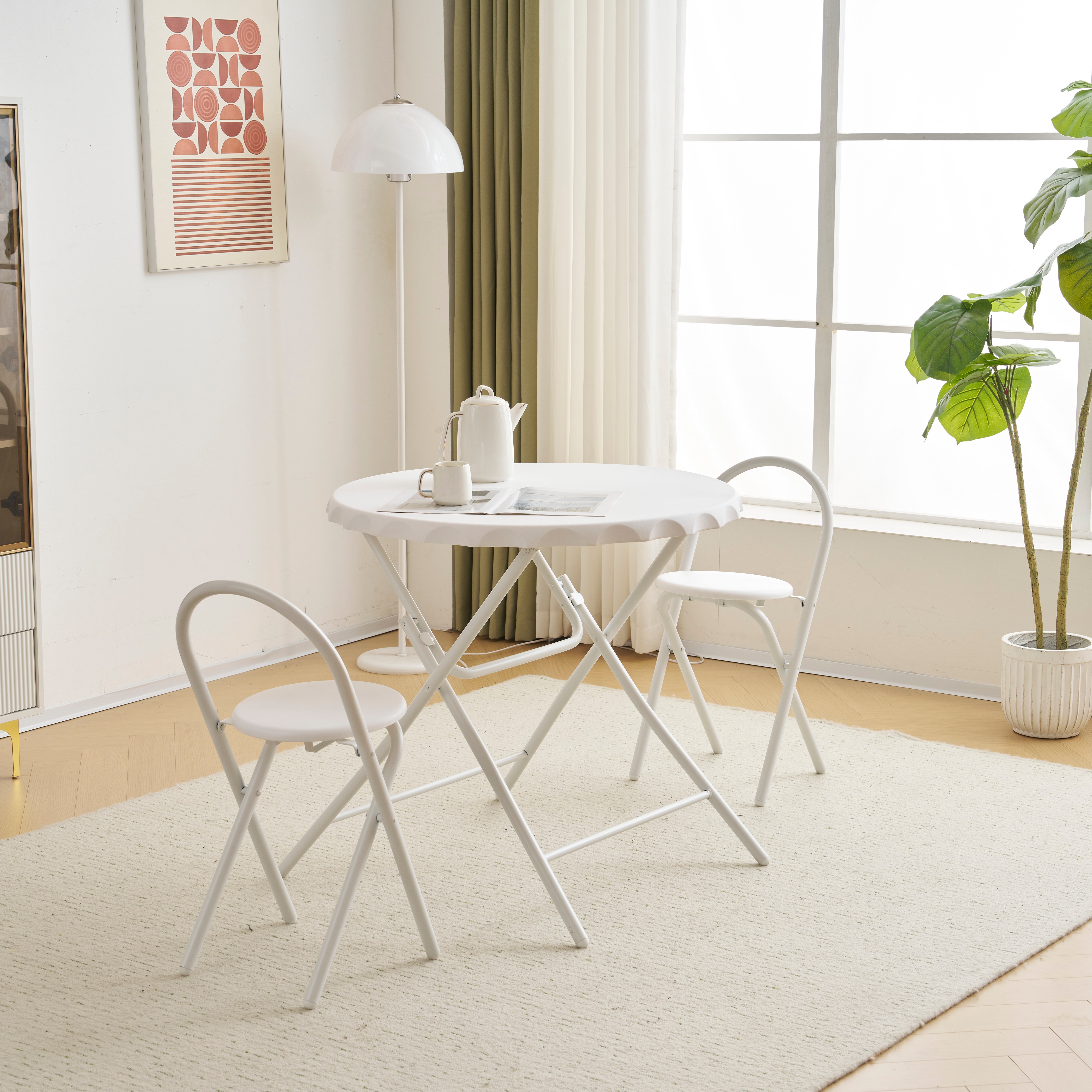 【国内出荷 - 3日配達】ダイニングセット 2人用 3点セット 折りたたみ 丸 テーブル 直径80.5cm カフェテーブルセット おしゃれ コンパクト 完成品 円形 円卓 ボトルキャップの形状2人掛け