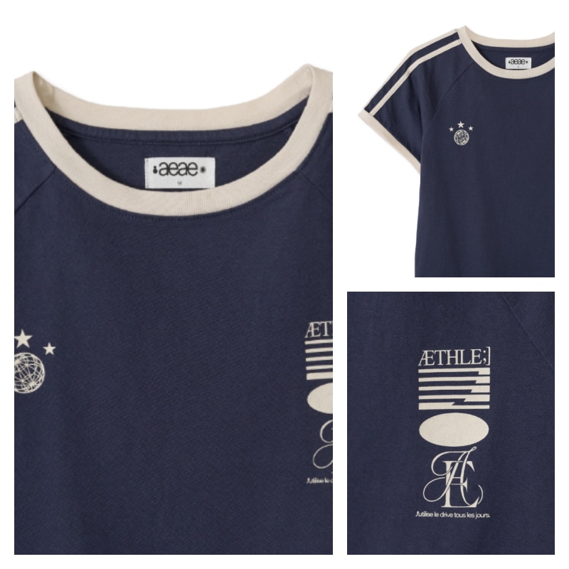 aeae】 ATHLETE STRIPE HALF T-SHIRTS : NAVY Tシャツ・カットソー