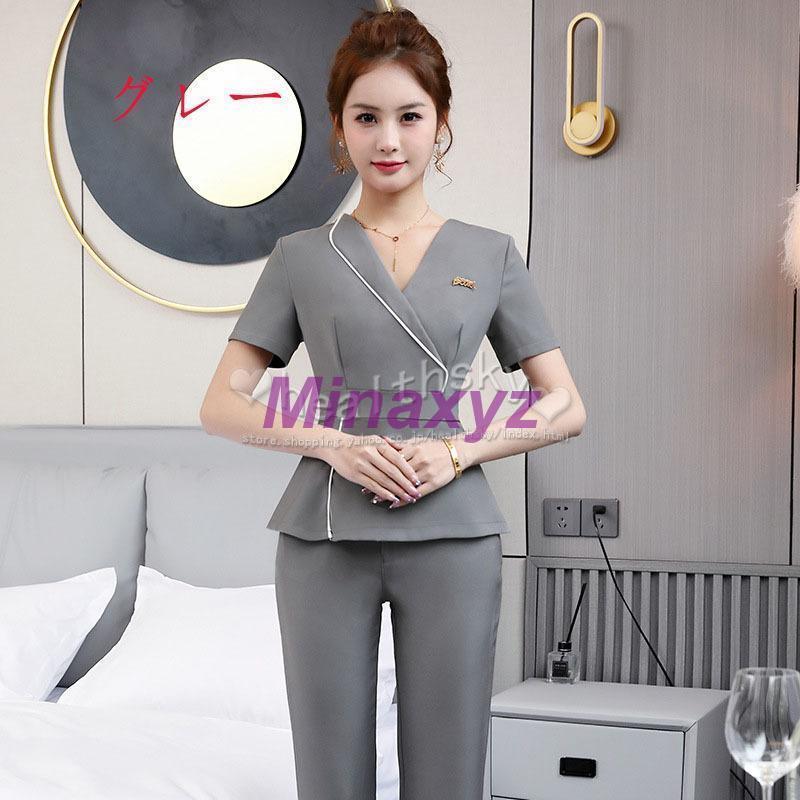 大流行のユニフォーム エステ サロン レディース 女性 制服おしゃれ 半袖 上下セット (エステ ネイル 美容 サロン 歯科衛生士 系 制服 ユニフォーム )