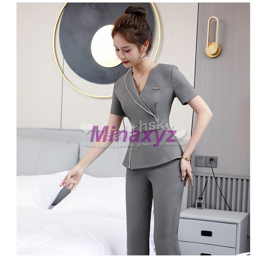大流行のユニフォーム エステ サロン レディース 女性 制服おしゃれ 半袖 上下セット (エステ ネイル 美容 サロン 歯科衛生士 系 制服 ユニフォーム )