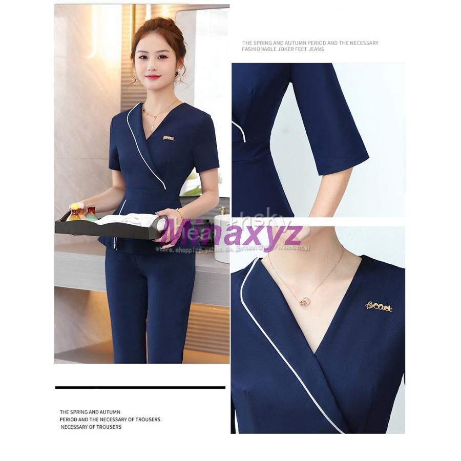 大流行のユニフォーム エステ サロン レディース 女性 制服おしゃれ 半袖 上下セット (エステ ネイル 美容 サロン 歯科衛生士 系 制服 ユニフォーム )