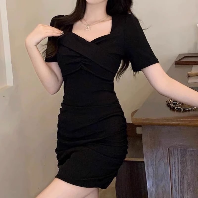 大きいサイズレトロスクエアカラーお腹カバーお尻カバースカート夏脂肪mm痩身純粋な欲望ブラックドレス女性用 大きいサイズレトロスクエアカラーお腹カバーお尻カバースカート夏脂肪mm痩身純粋な欲望ブラックドレス女性用