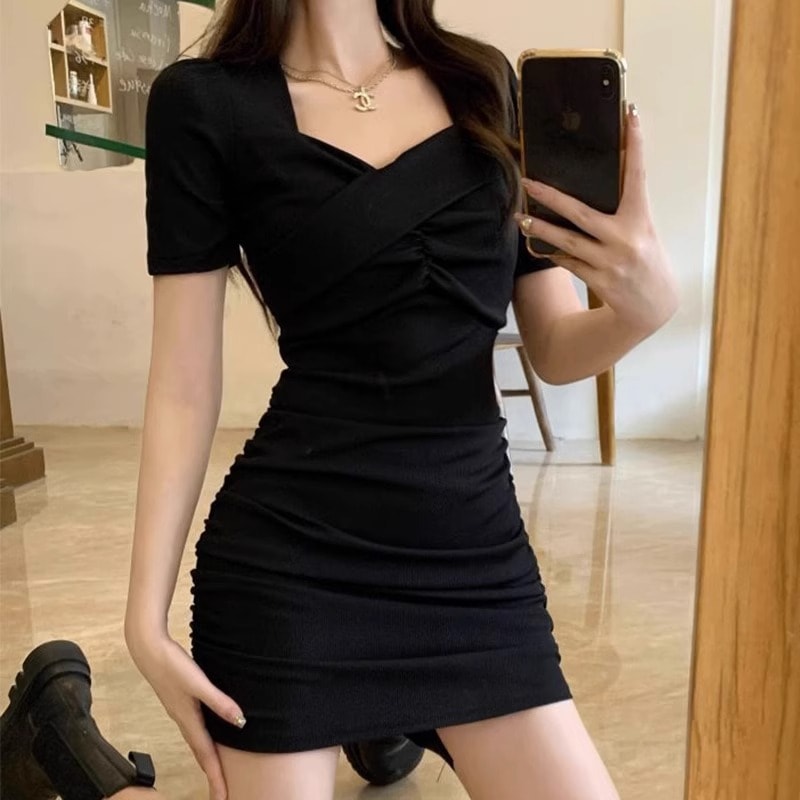 大きいサイズレトロスクエアカラーお腹カバーお尻カバースカート夏脂肪mm痩身純粋な欲望ブラックドレス女性用 大きいサイズレトロスクエアカラーお腹カバーお尻カバースカート夏脂肪mm痩身純粋な欲望ブラックドレス女性用