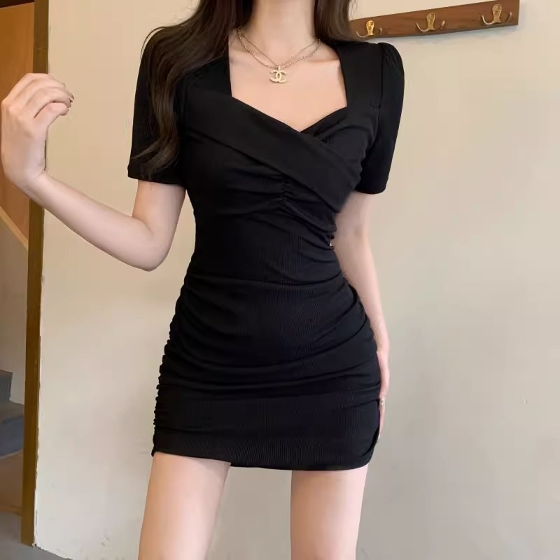 大きいサイズレトロスクエアカラーお腹カバーお尻カバースカート夏脂肪mm痩身純粋な欲望ブラックドレス女性用 大きいサイズレトロスクエアカラーお腹カバーお尻カバースカート夏脂肪mm痩身純粋な欲望ブラックドレス女性用