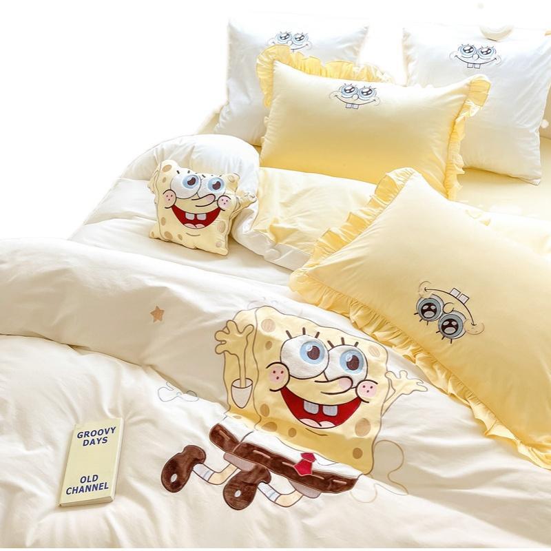 かわいいスポンジボブ綿4点セット綿カバー超柔らかいベッド笠漫画ベッド用品子供3点セット かわいいスポンジボブ綿4点セット綿カバー超柔らかいベッド笠漫画ベッド用品子供3点セット
