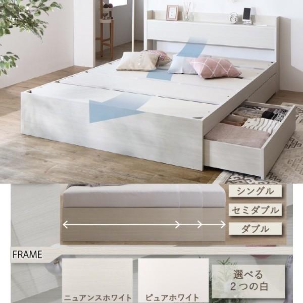 ホワイト ダブルベッドフレーム 引き出し付き LEDライト ベッド ダブル ベッドフレームのみ ホワイト LED 照明付き 引き出し