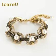 ヴィンテージジュエリーパールブレスレット女性のための 18 18k リアルゴールドカラースクエアラインストーン高級高品質デザイナー母の日 ヴィンテージジュエリーパールブレスレット女性のための 18 18k リアルゴールドカラースクエアラインストーン高級高品質デザイナー母の日