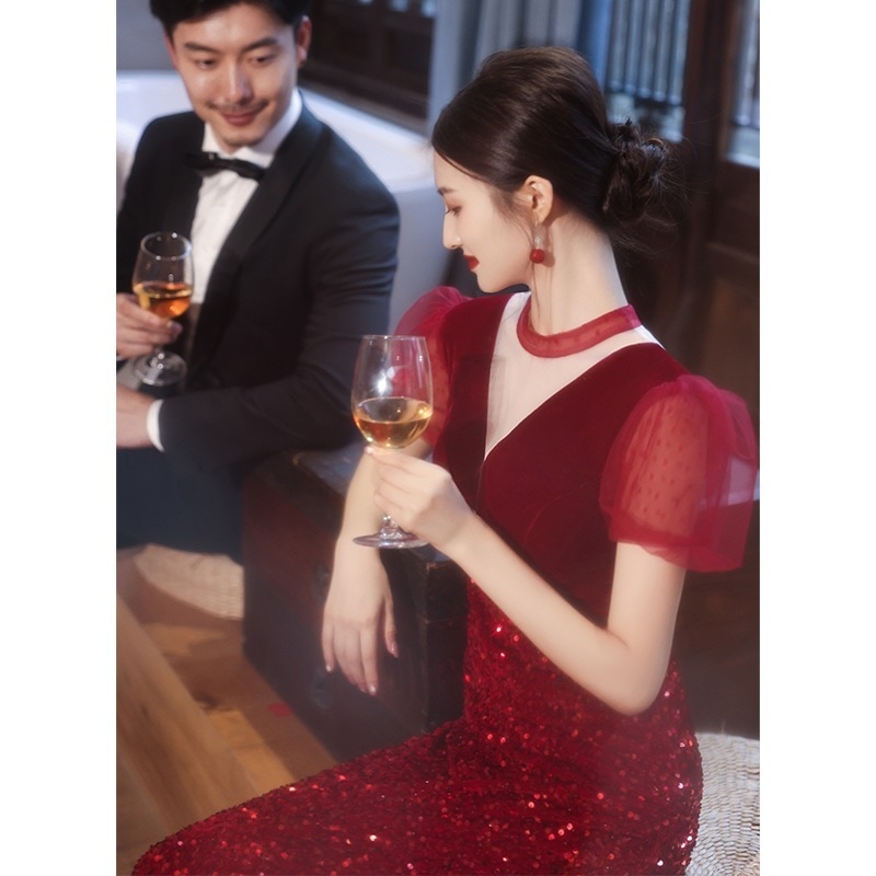 トーストウェアブライダル 2024 バーガンディ婚約ドレスハイエンド出口宴会結婚式のイブニングドレスレディース トーストウェアブライダル 2024 バーガンディ婚約ドレスハイエンド出口宴会結婚式のイブニングドレスレディース