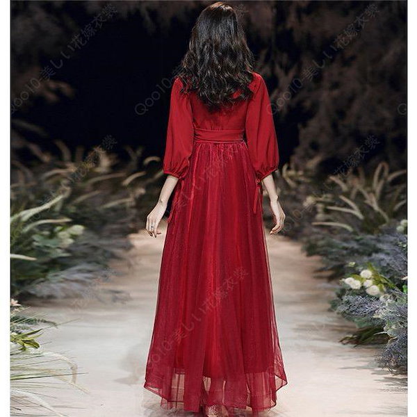 Qoo10] ロングドレス ワンピース 赤 レッド レ