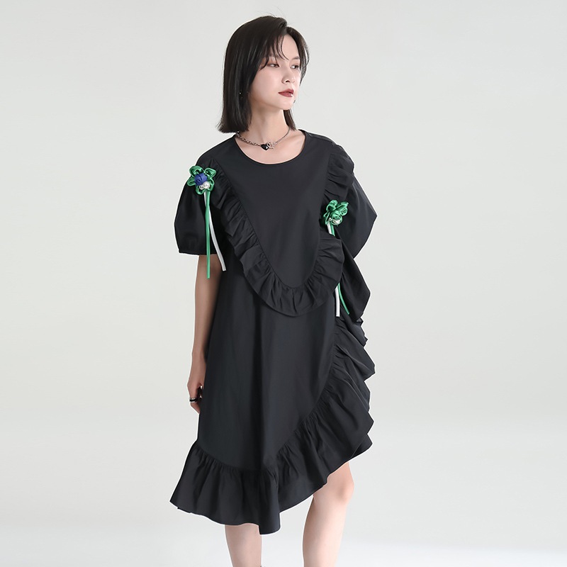 韓国ファッションレディーススカートミニセクシー黒シャツワンピースきれいめ半袖お腹カバー着痩せ若見え