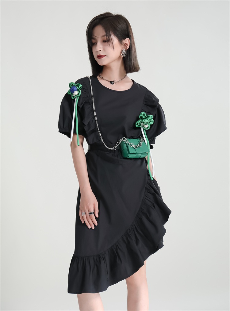 韓国ファッションレディーススカートミニセクシー黒シャツワンピースきれいめ半袖お腹カバー着痩せ若見え