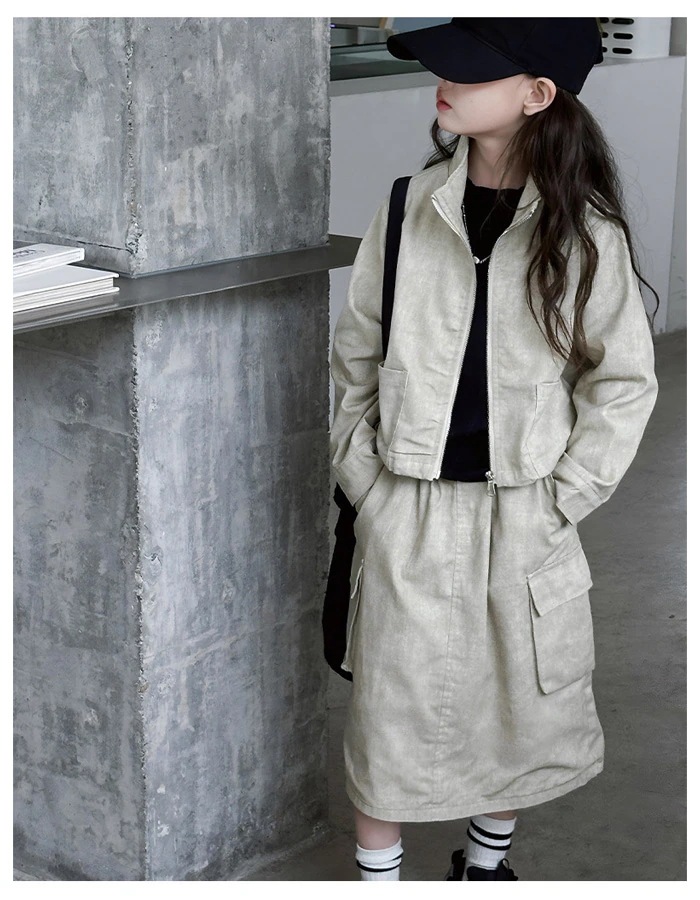 子供服 女の子 セットアップ キッズ スカートセット ピンク ページュ おしゃれ 通学着 春着 秋着 女の子 長袖アウター+スカート 2点セット 上下セット ファッション パーティー イベント 誕生日