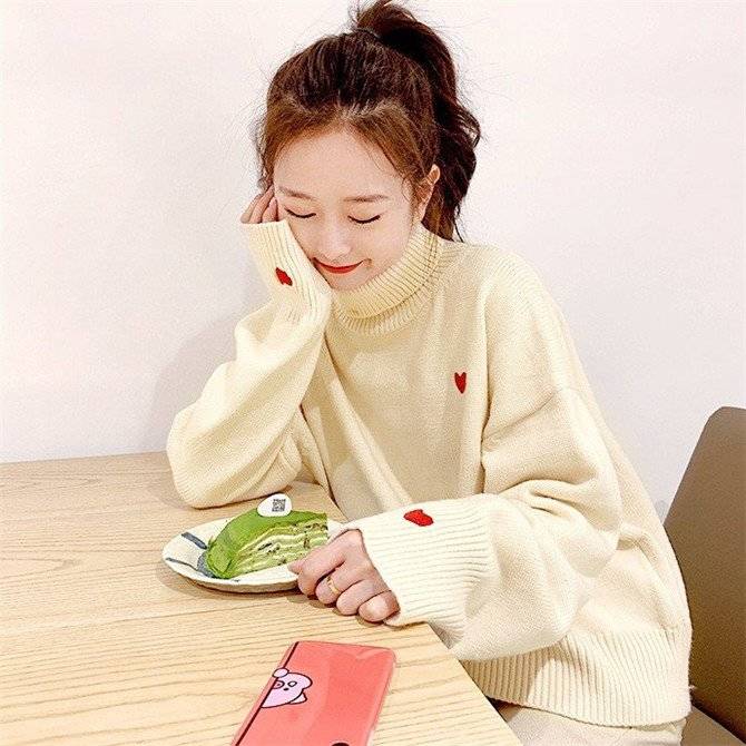 タートルネック ニット セーター ハート 温かい 韓国ファッション 韓国 キュート かわいい デート お出掛け ガーリー キレイ L 通勤 おしゃれ wnt-083